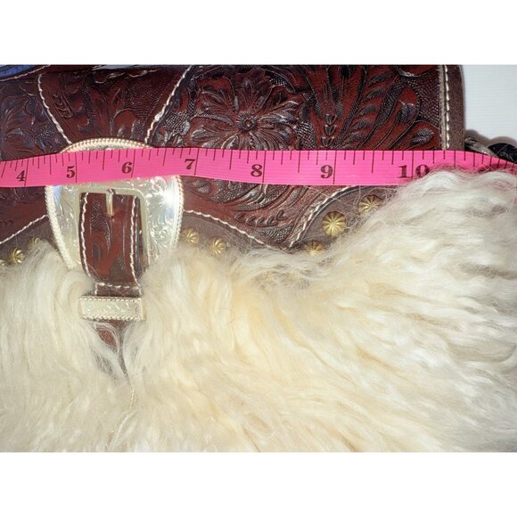 Montana Silversmiths Hand Tooled Leather Western Fur Crossbody Handbag Purse - Picture 10 of 11